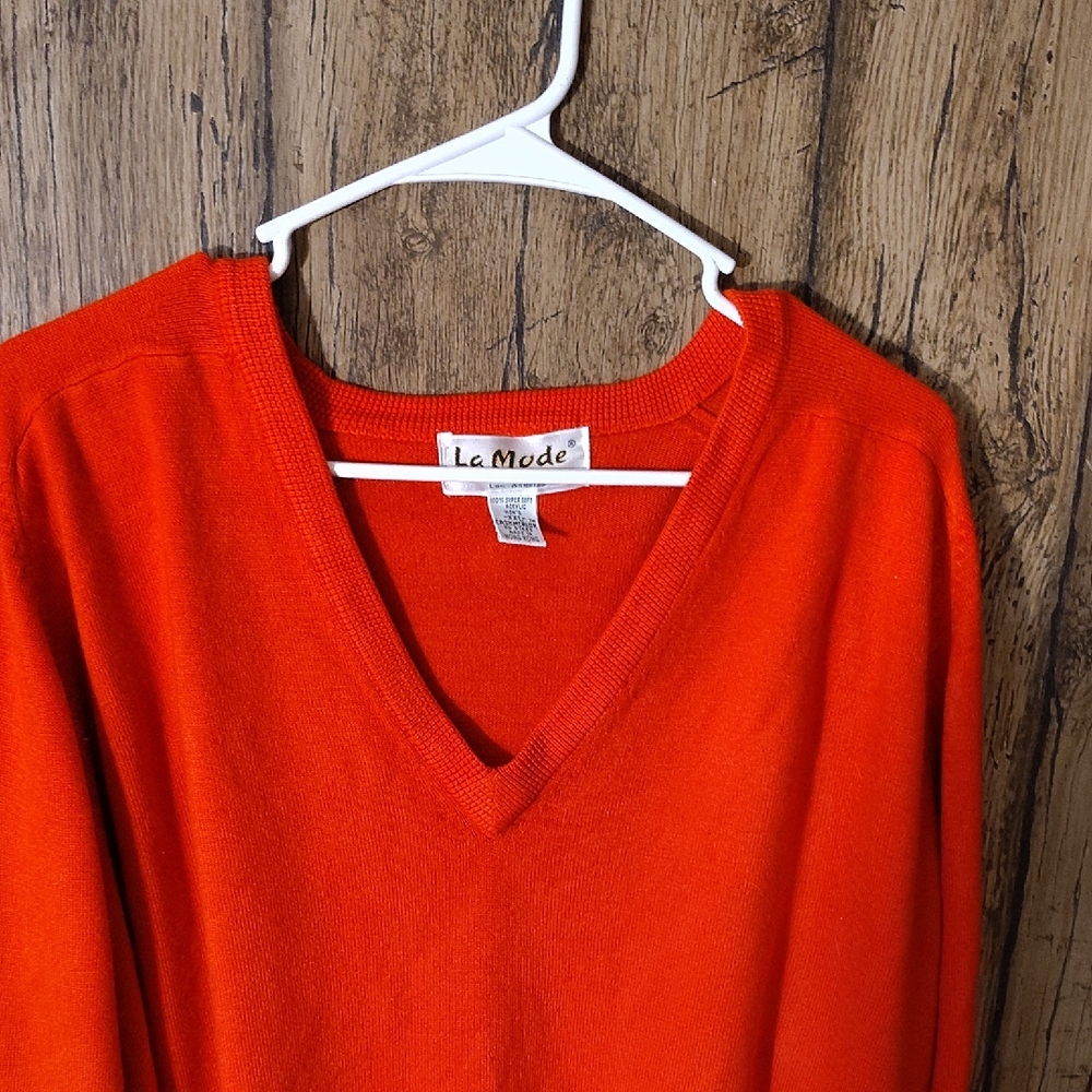 LeMode Women’s V-Neck Sweater in Bright Orange